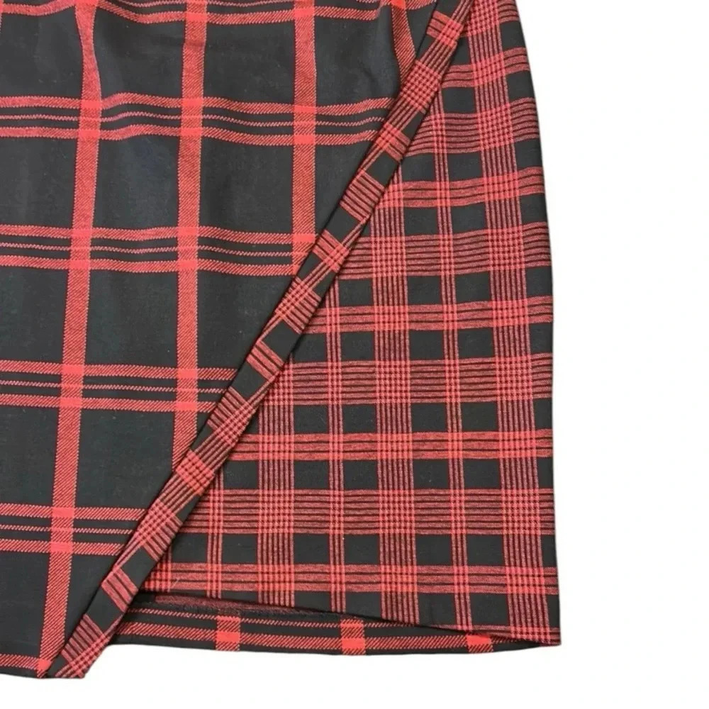 Tommy Hilfiger Red Black Plaid Asymmetrical Sheath Dress Size 16 - Picture 11 of 13